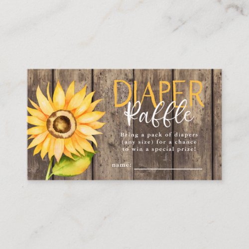 Sunflower Baby Shower Diaper Raffle Ticket Enclosure Card