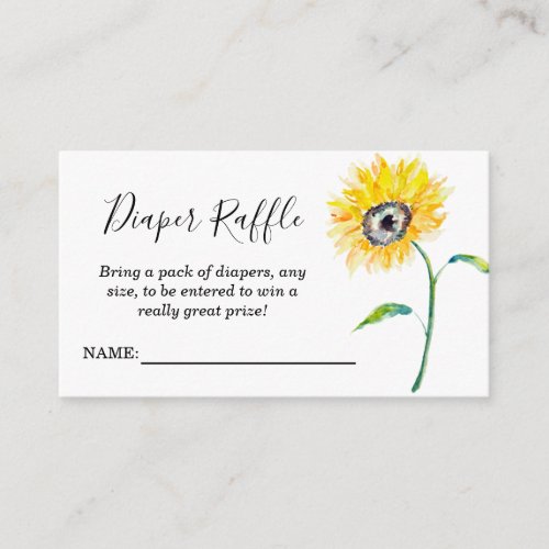 Sunflower Baby Shower Diaper Raffle Watercolor Enclosure Card