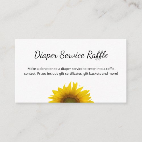 Sunflower Baby Shower Diaper Service Raffle Game Enclosure Card
