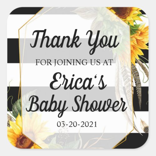 SUNFLOWER BABY SHOWER DRIVE BY SQUARE STICKER