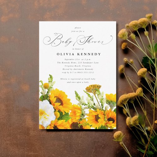 Sunflower Baby Shower Invitation  Boho Floral 