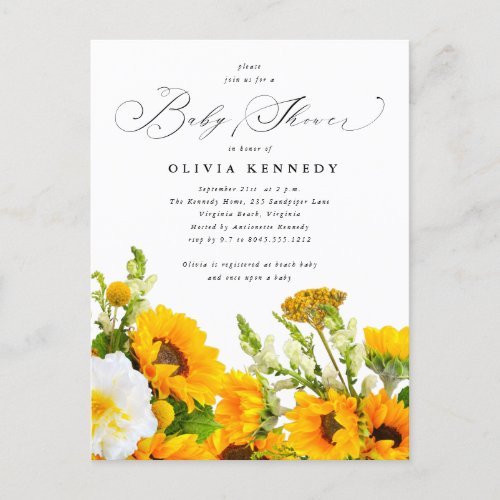 Sunflower Baby Shower Invitation  Boho Floral  Postcard