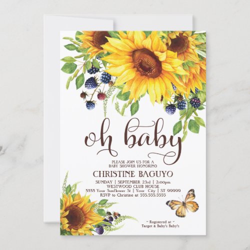 Sunflower Baby Shower Invitation Elegant Boho