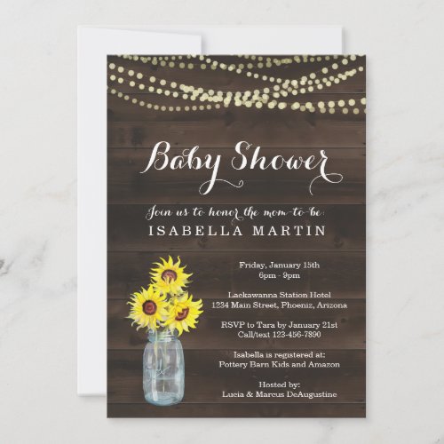 Sunflower Baby Shower Invitation - Gender Neutral - Hand painted watercolor sunflower and mason jar complemented by beautiful calligraphy.

Coordinating items are available in the 'Watercolor Sunflower in Mason Jar' Collection within my store.