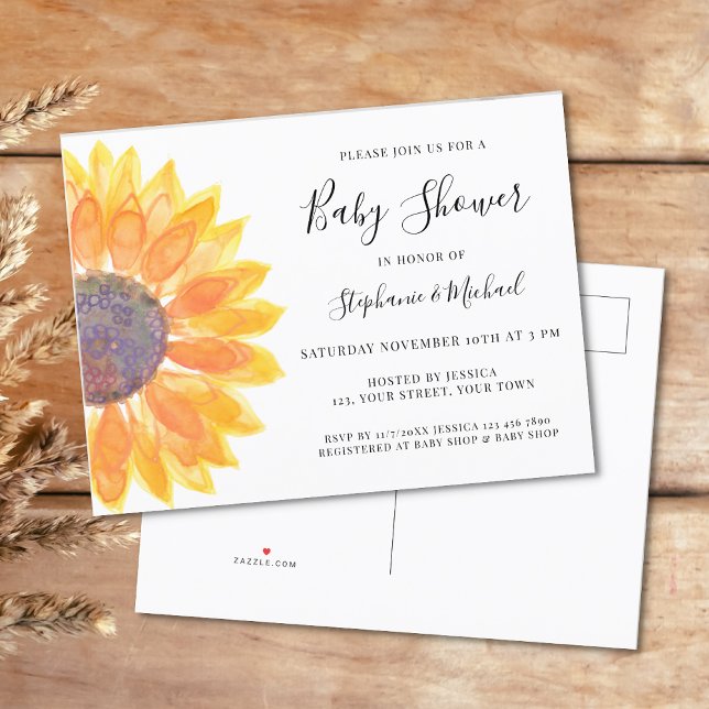 Sunflower Baby Shower  Invitation Postcard (Creator Uploaded)