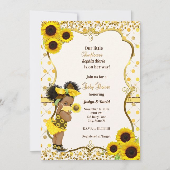 Sunflower baby shower invitation sunflower mask (Front)