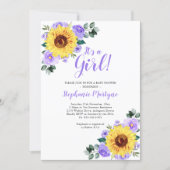 Sunflower Baby Shower Its A Girl Purple Invitation (Front)