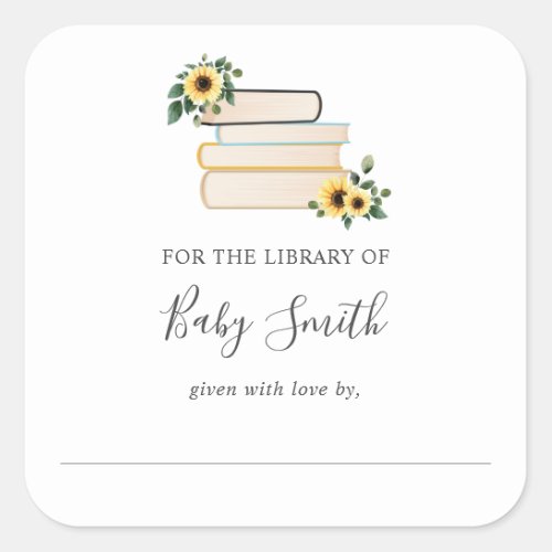 Sunflower Baby Shower Library Bookplate Sticker