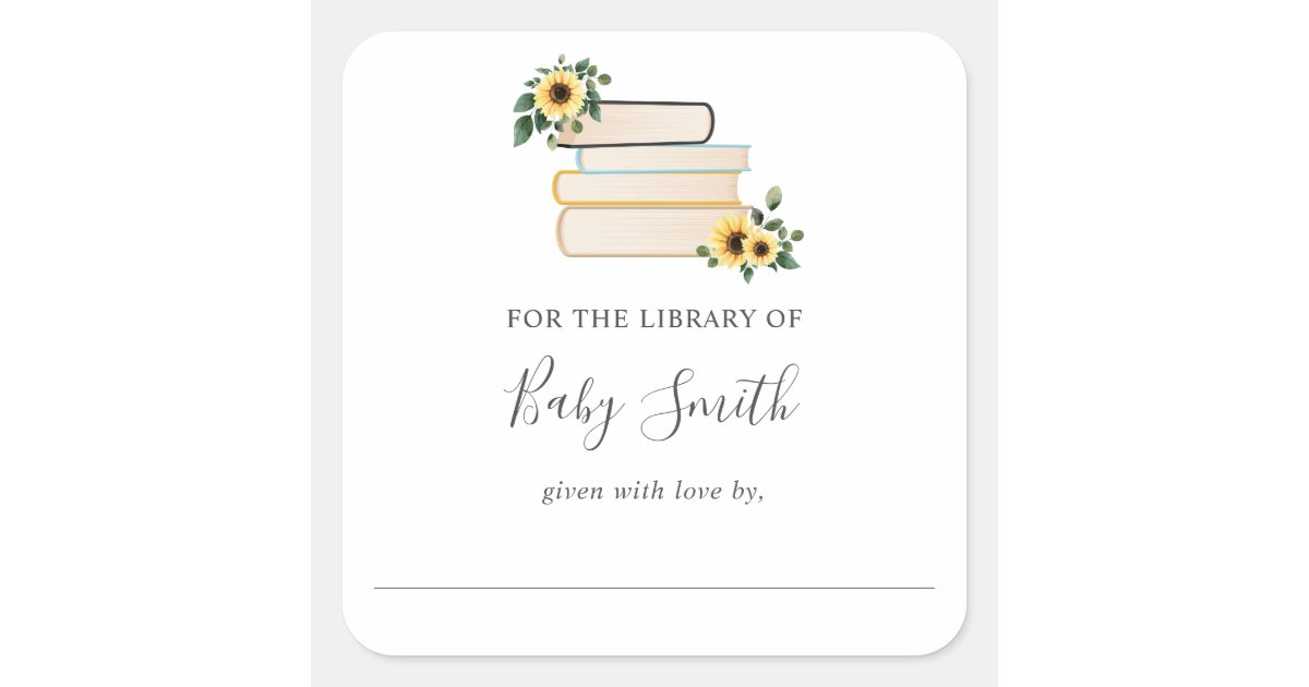 Sunflower Baby Shower Library Bookplate Sticker Zazzle