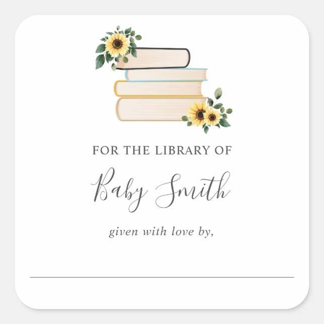 Sunflower Baby Shower Library Bookplate Sticker (Front)