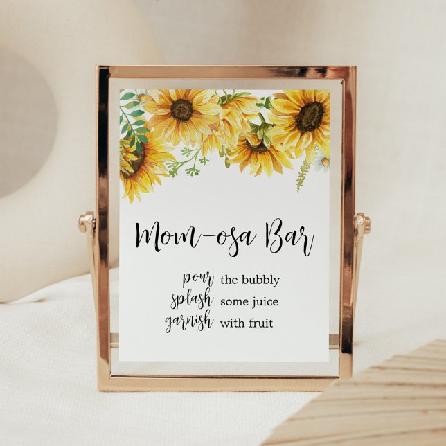 Sunflower Baby Shower Mom Osa Bar Poster (Sunflower Girl Baby Shower Mom Osa Bar Sign)