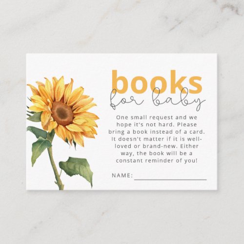 Sunflower Baby Shower Neutral Gender Book Request Enclosure Card