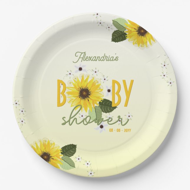 Sunflower Baby Shower Paper Plates (Front)
