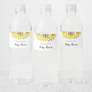 Sunflower Baby Shower Rustic Chic Simple Script Water Bottle Label
