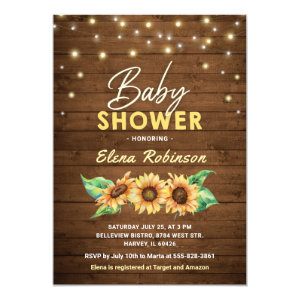 Sunflower Baby Shower Rustic Wood Fall Summer Invitation