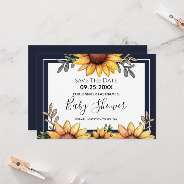 Sunflower Baby Shower Save the Date Invitation (Front/Back In Situ)