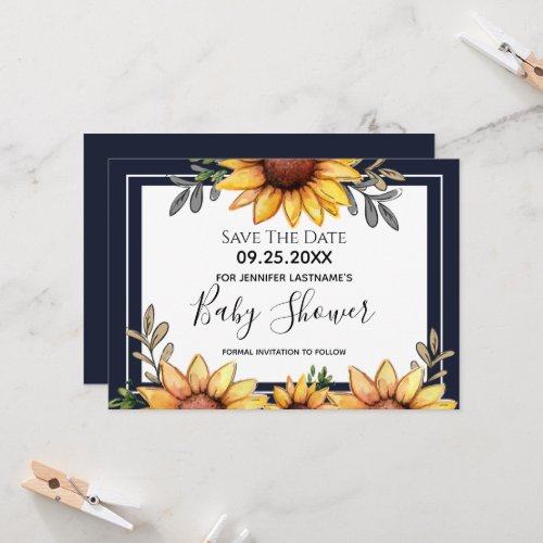 Sunflower Baby Shower Save the Date Invitation