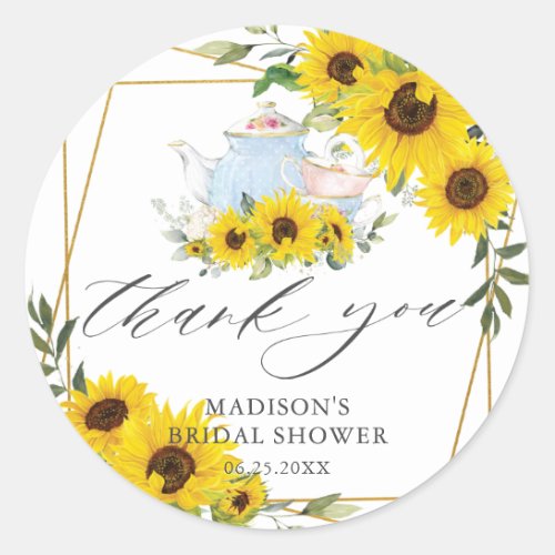 Sunflower Baby Shower Tea Party Thank You Favor Classic Round Sticker