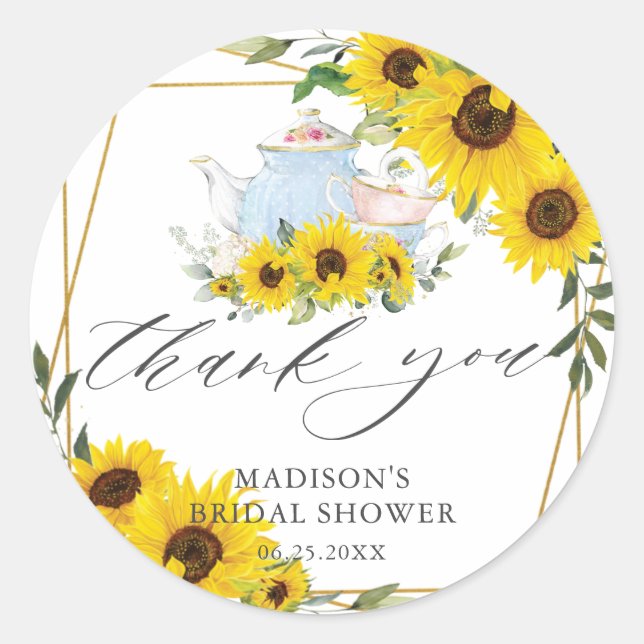 Sunflower Baby Shower Tea Party Thank You Favor Classic Round Sticker (Front)