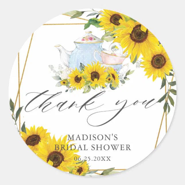 Sunflower Baby Shower Tea Party Thank You Favor Classic Round Sticker ...
