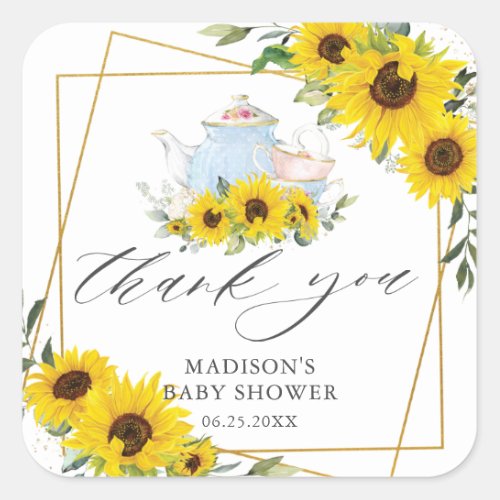 Sunflower Baby Shower Tea Party Thank You Favor Square Sticker