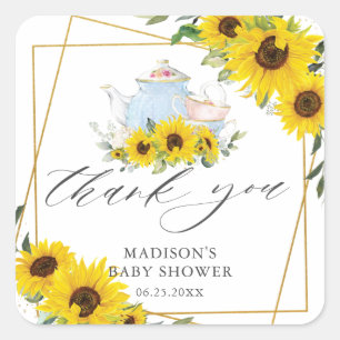 Sunflower Baby Shower Tea Party Thank You Favor Square Sticker