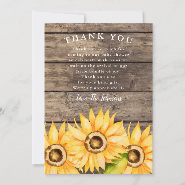 Sunflower Baby Shower Thank You Card