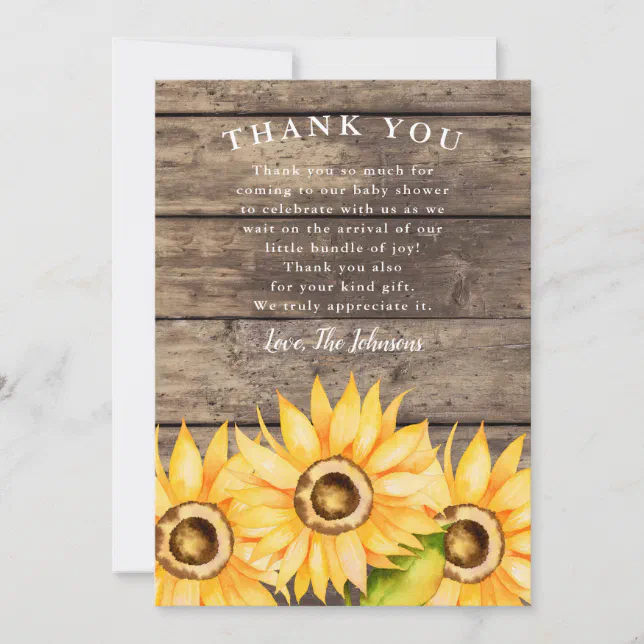 Sunflower Baby Shower Thank You Card | Zazzle