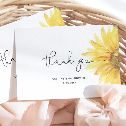 Sunflower baby shower thank you card