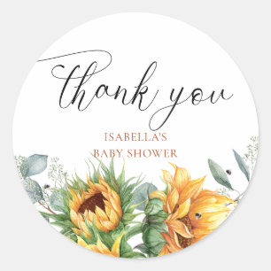 Sunflower Baby Shower Thank You Classic Round Sticker