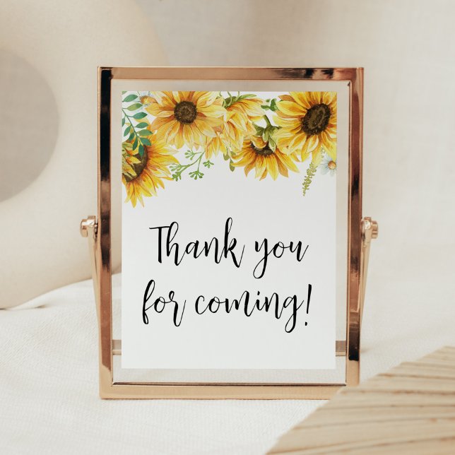 Sunflower Baby Shower Thank you for Coming Poster (Sunflower Girl Baby Shower Thank you for Coming Sign)