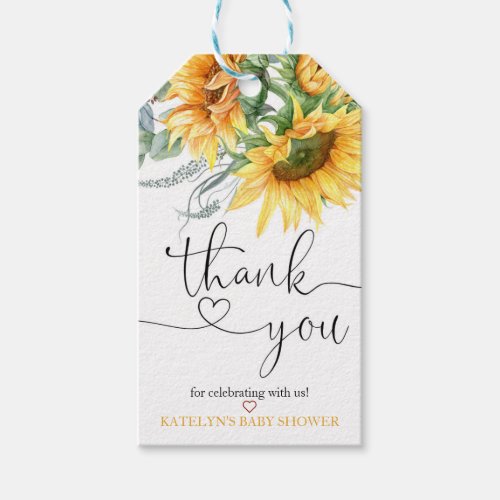 Sunflower Baby Shower Thank You Gift Tags