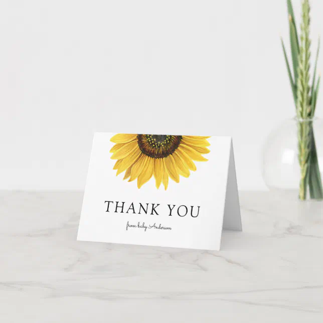 Sunflower Baby Shower Thank You Note Card | Zazzle