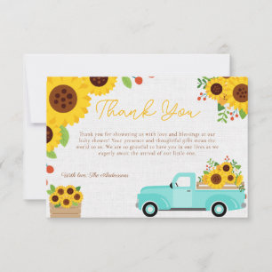 Sunflower Baby Shower Truck Fall  Thank You Card