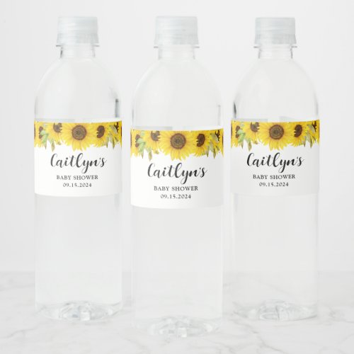 Sunflower Baby Shower  Water Bottle Label