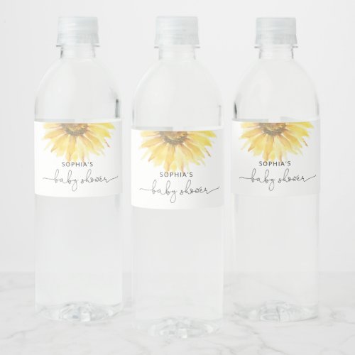 Sunflower baby shower water bottle label