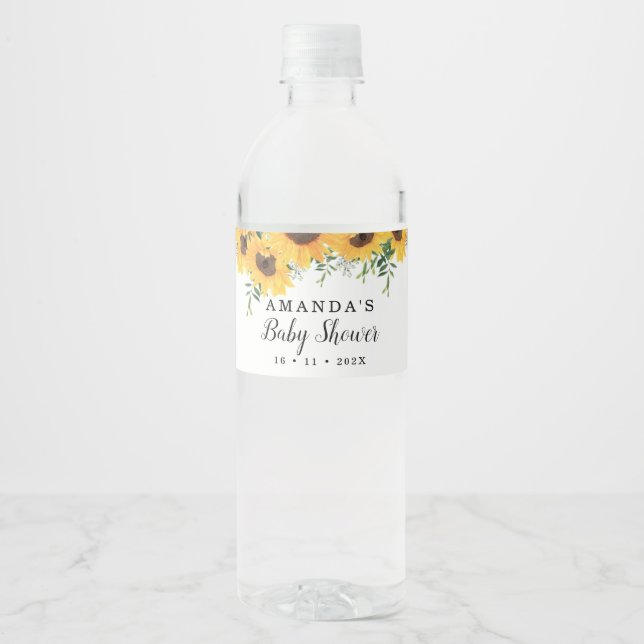 Sunflower Baby Shower Water Bottle Label Set (Front)