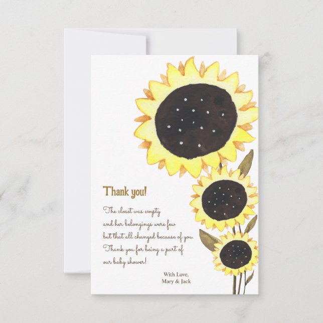 Sunflower Baby Shower watercolor Thank You (Front)