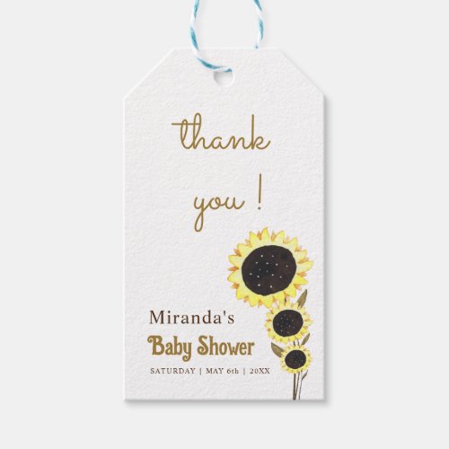 Sunflower Baby Shower watercolor Thank You Gift Tags