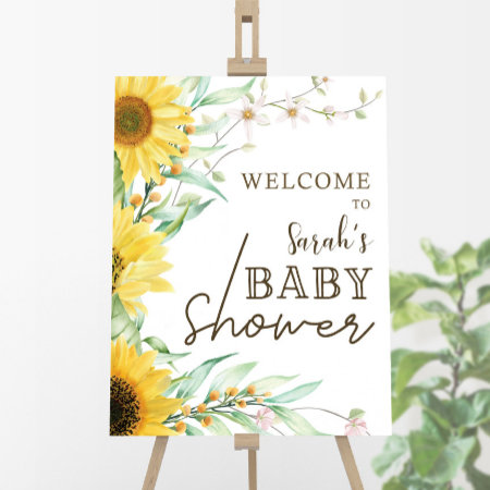 Sunflower Baby Shower Welcome Poster, Sunflower Faux Canvas Print