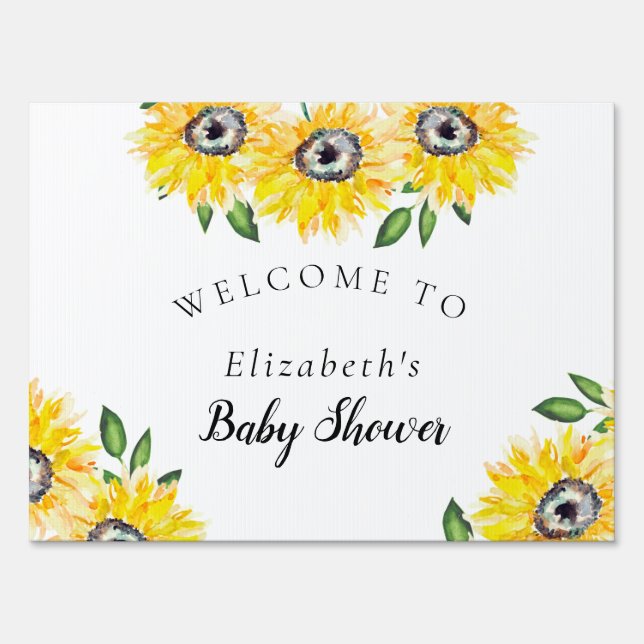 Sunflower Baby Shower Welcome Sign Elegant Script (Front)