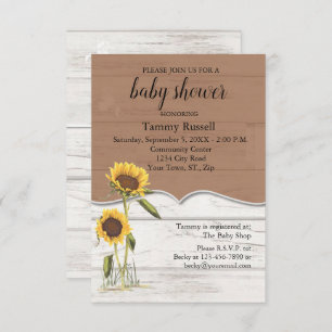 Sunflower Baby Shower Whitewashed Barn Wood RSVP Card