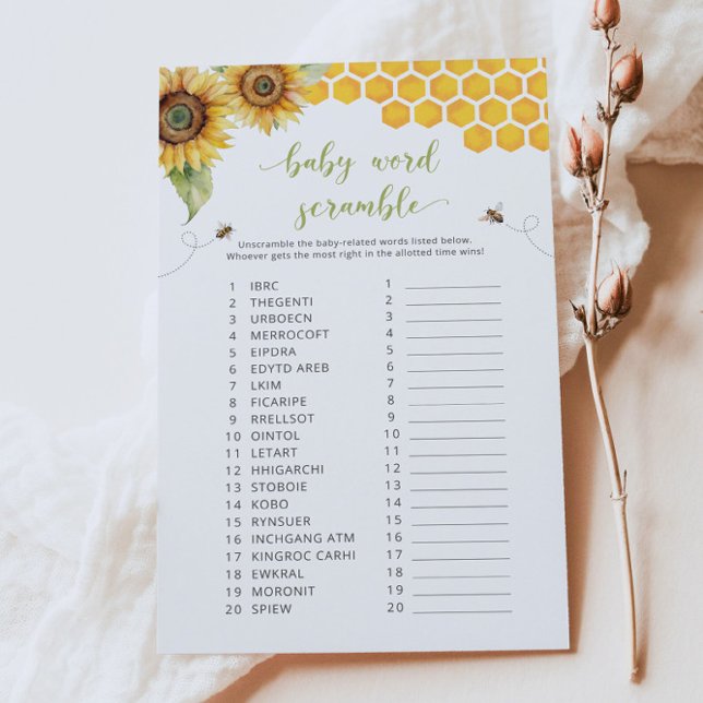 Sunflower Baby Word Scramble Baby Shower Game  (Creator Uploaded)