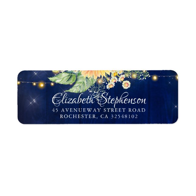 Sunflower Baby's Breath Daisy Rustic Navy Blue Label (Front)