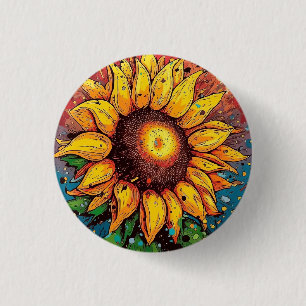 Sunflower badge, pin, button. colourful button