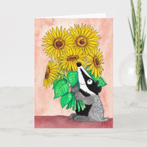 Sunflower Badger greeting card by Nicole Janes