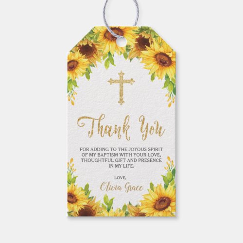 Sunflower Baptism Christening Thank You Favor Gift Tags