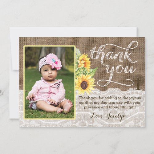 Sunflower Baptism Thank You Card for Girl