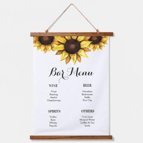 Sunflower Bar Menu Wedding  Hanging Tapestry