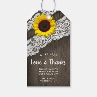 Sunflower Barn Wood and Lace Wedding Favor Tags